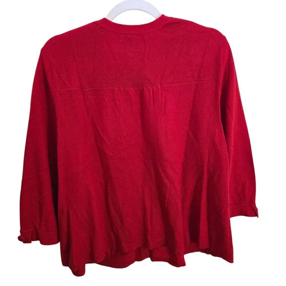 Aqua Poppy Red 100% Cashmere 3/4 Sleeve Cardigan Sweater Size L
